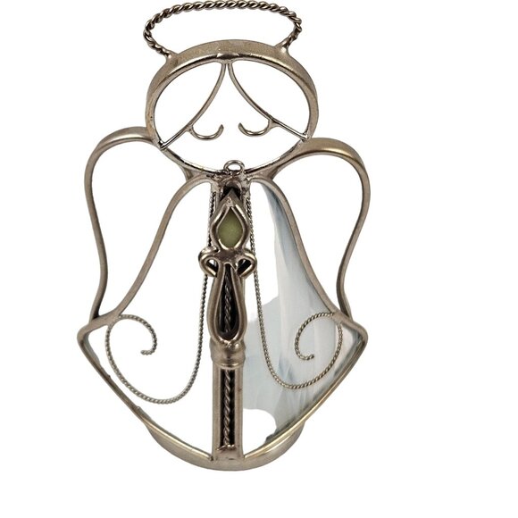 Stained Glass Angel Figurines Set of 2 Handcrafted Decorative Art White Blue - Picture 6 of 9